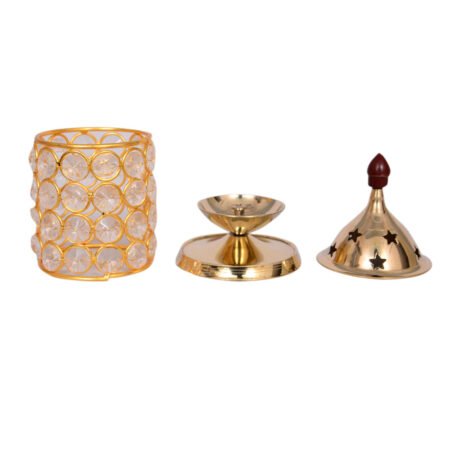Heaven Decor Brass Crystal oil puja Lamp Golden Akhand Diya - Image 3